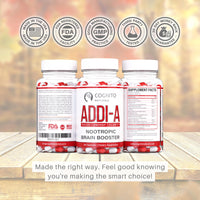 ADDI-A Super Focus + Energy, #1 Brain Booster for College Students & Professionals, Nootropics: L Tyrosine, L Carnitine, Alpha GPC, Bacopa, L Theanine, Caffeine, TeaCrine, Premium Nootropic [90ct] - Cognito Naturals