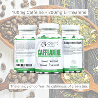 Caffeanine™ 100mg Caffeine + 200mg L-Theanine, 240 Servings of Smooth Energy, Caffeine Pills, Energy Pills, Nootropic Brain Booster, Caffeine 100mg, L Theanine 200mg, Perfectly Balanced Smooth Energy [240ct] - Cognito Naturals